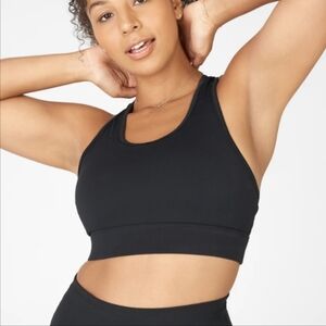 Fabletics On-The-Go Medium Impact Sports Bra, Color Black Size XS